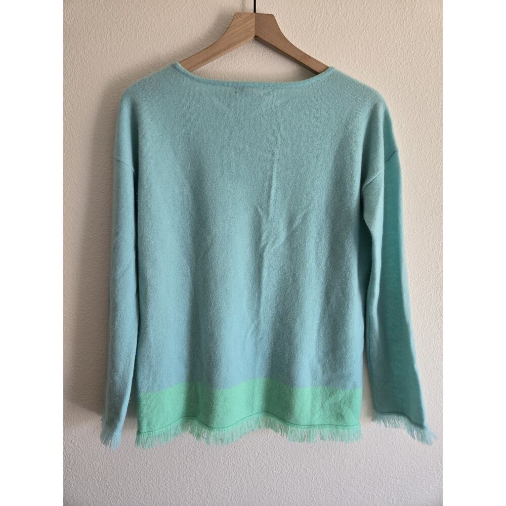Lilly Pulitzer Fairfax Cashmere Blue Green Fringe Sweater Small Coastal Luxury - Picture 3 of 10
